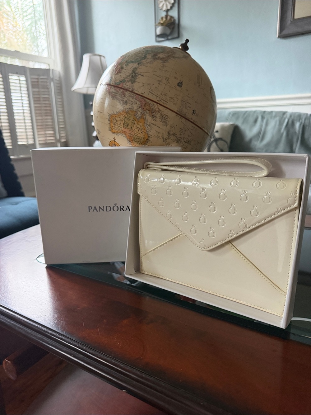 Pandora Cream Patent Envelope Wristlet Clutch